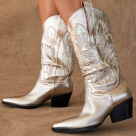 NWT 12th Tribe Metallic Cowboy Boots - Picture 2 of 9